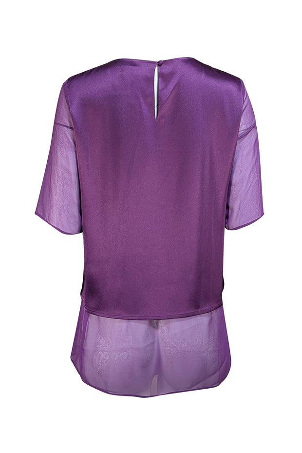 St. John - Purple Beaded Detail Silk Short Sleeve Sz S - Current Boutique
