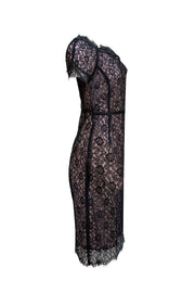 St. John - Black Lace w/ Pink Lining Short Sleeve Cocktail Dress Sz 6 - Current Boutique