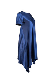 St. John - Dark Blue Satin Short Sleeve Shift Dress Sz 6 - Current Boutique