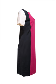 St. John - Hot Pink, Black, & White Color Block Knit Dress Sz 6 - Current Boutique