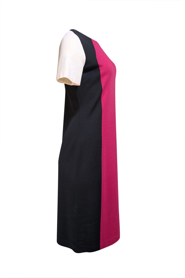 St. John - Hot Pink, Black, & White Color Block Knit Dress Sz 6 - Current Boutique