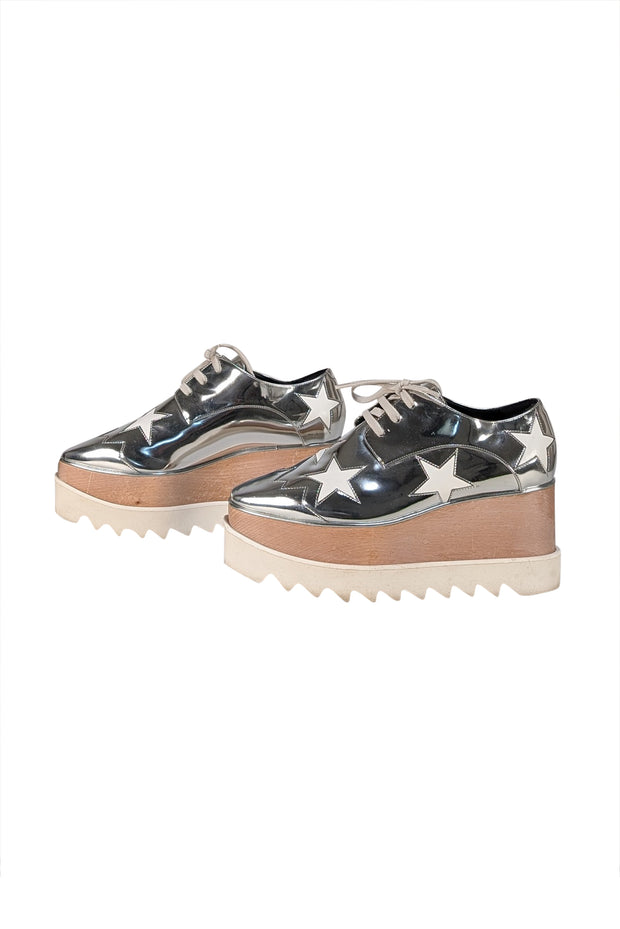 Stella McCartney - Silver Metallic Star Print Platform Sneakers Sz 7 - Current Boutique