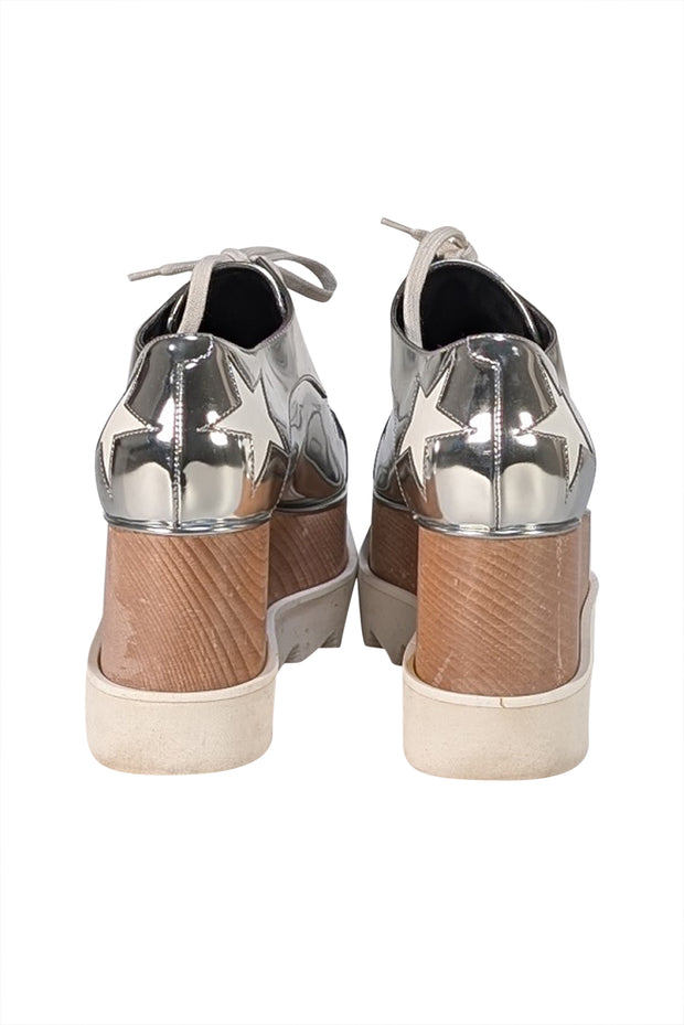 Stella McCartney - Silver Metallic Star Print Platform Sneakers Sz 7 - Current Boutique