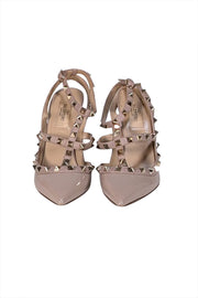 Valentino - Beige Patent Leather Rockstud Cage Heels Sz 7 - Current Boutique