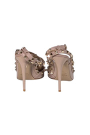 Valentino - Beige Patent Leather Rockstud Cage Heels Sz 7 - Current Boutique
