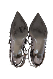 Valentino - Beige Patent Leather Rockstud Cage Heels Sz 7 - Current Boutique