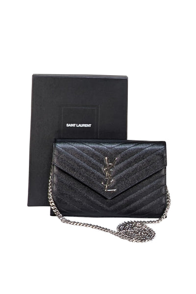 Yves Saint Laurent - Black Leather Monogram Matelasse Wallet On Chain Crossbody - Current Boutique