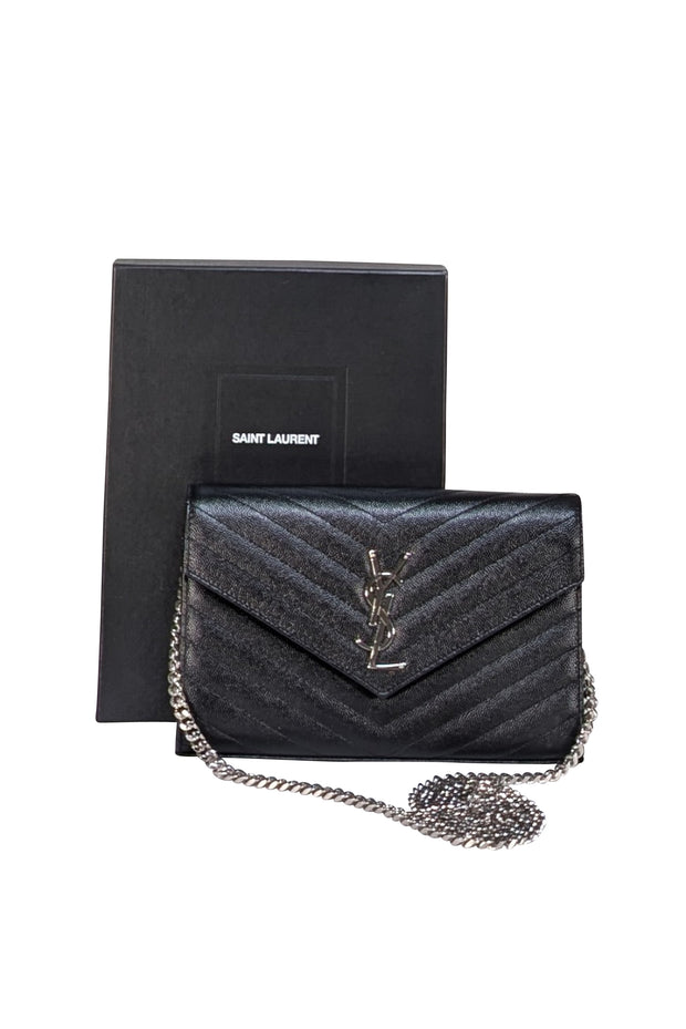 Yves Saint Laurent - Black Leather Monogram Matelasse Wallet On Chain Crossbody - Current Boutique