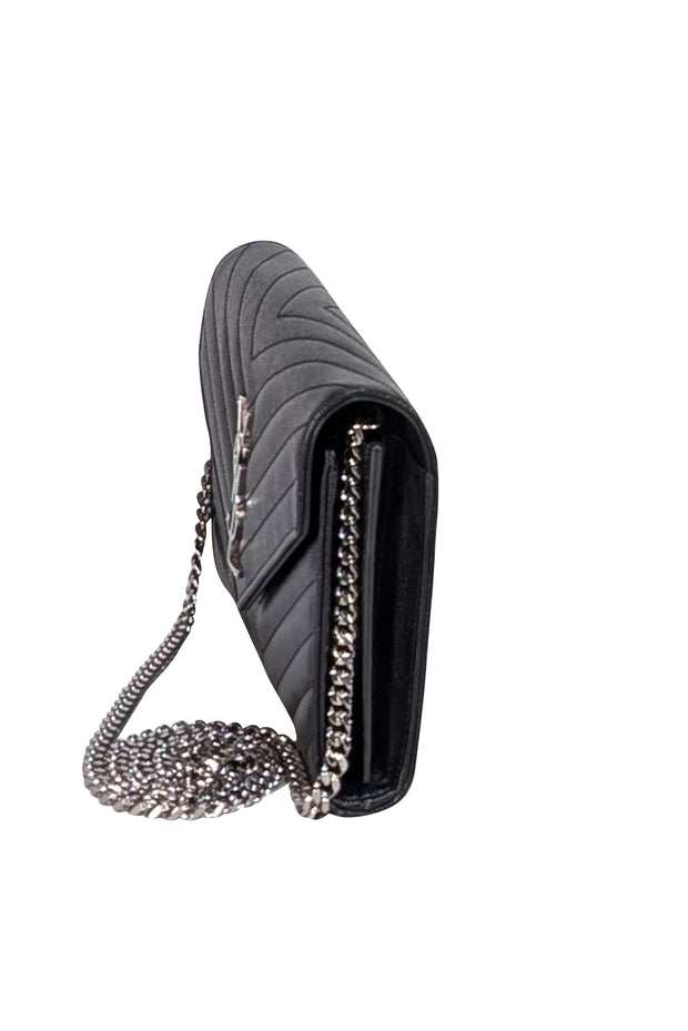 Yves Saint Laurent - Black Leather Monogram Matelasse Wallet On Chain Crossbody - Current Boutique
