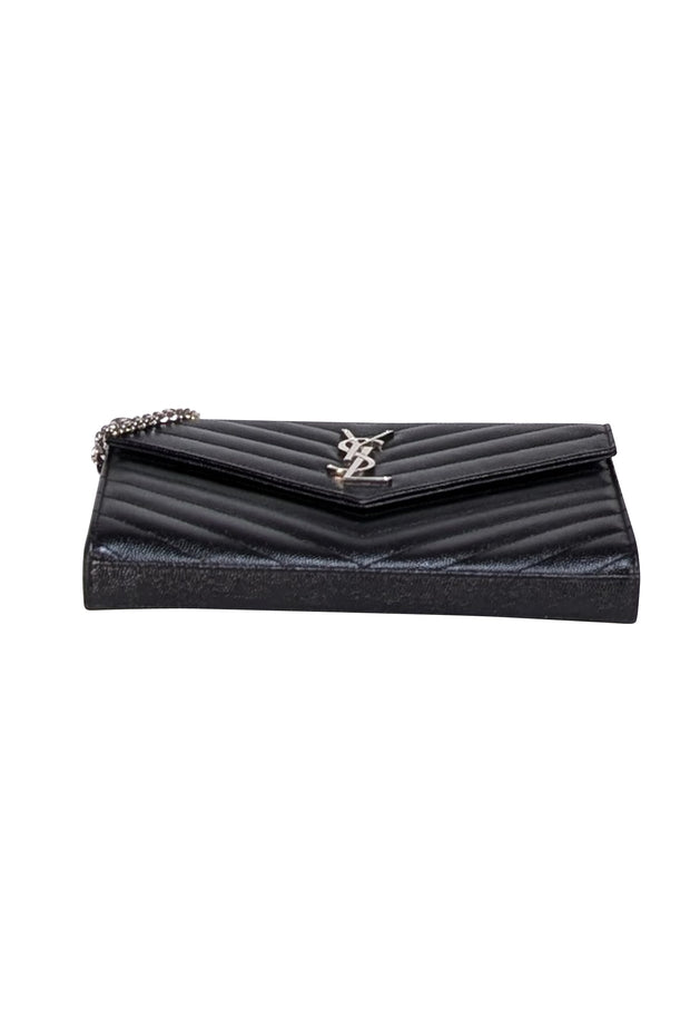 Yves Saint Laurent - Black Leather Monogram Matelasse Wallet On Chain Crossbody - Current Boutique