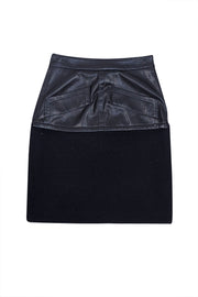 Emporio Armani - Black Faux Leather & Wool Blend Fitted Skirt Sz 2 - Current Boutique