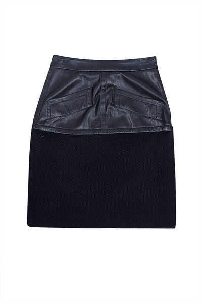 Emporio Armani - Black Faux Leather & Wool Blend Fitted Skirt Sz 2 - Current Boutique