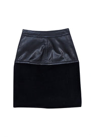 Emporio Armani - Black Faux Leather & Wool Blend Fitted Skirt Sz 2 - Current Boutique