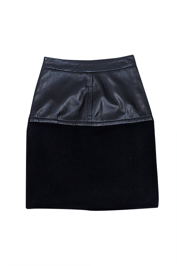 Emporio Armani - Black Faux Leather & Wool Blend Fitted Skirt Sz 2 - Current Boutique