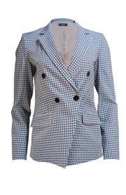 Theory - Blue & Tan Plaid Double Breasted Blazer Sz 6 - Current Boutique