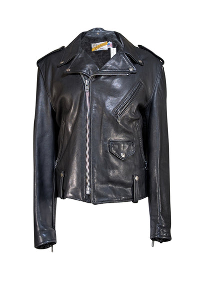 Schott - Black Leather Lined Biker Jacket Sz L - Current Boutique