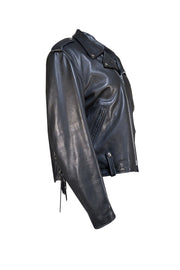 Schott - Black Leather Lined Biker Jacket Sz L - Current Boutique