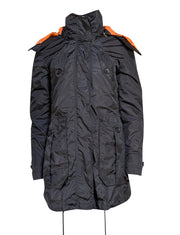 Burberry - Black Zipper Front Coat w/ Detachable Orange Puffer Coat Lining Sz L - Current Boutique
