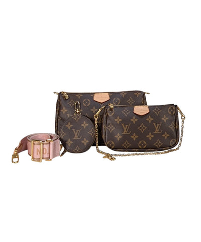 Louis Vuitton - Brown Monogram Multi Pochette Pink Strap Crossbody Bag
