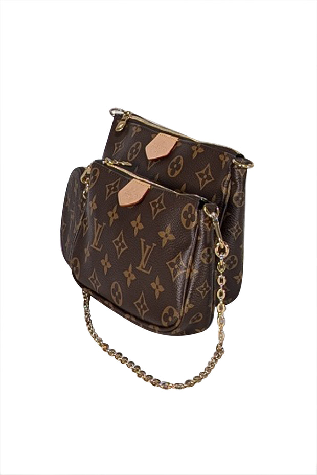 Louis Vuitton - Brown Monogram Multi Pochette Pink Strap Crossbody Bag