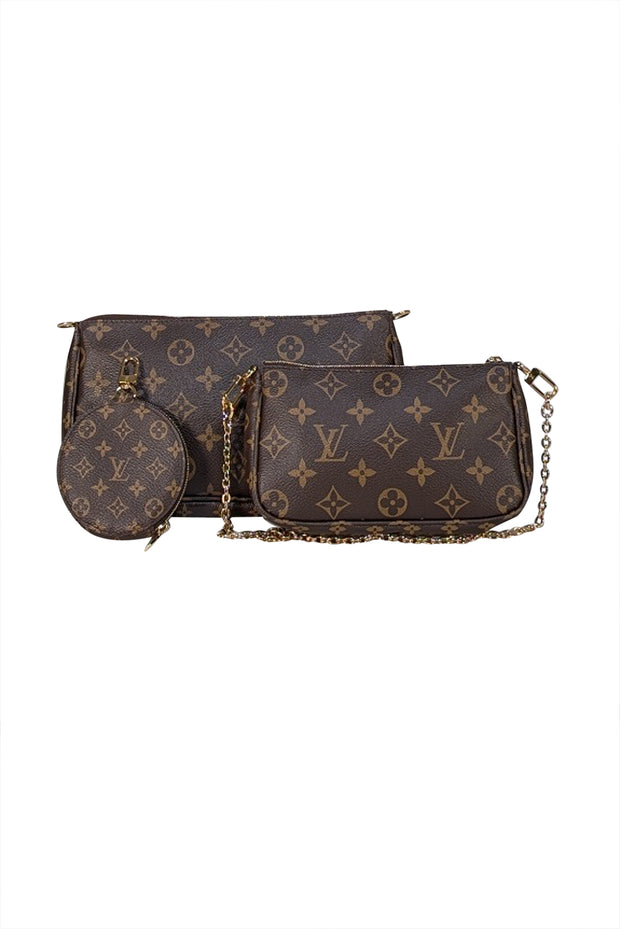 Louis Vuitton - Brown Monogram Multi Pochette Pink Strap Crossbody Bag
