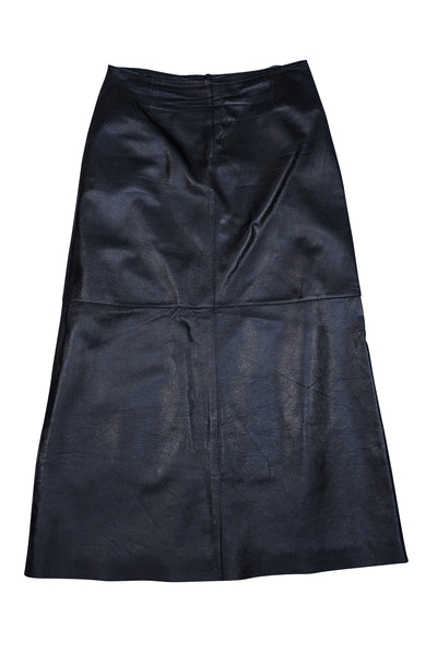 Hugo Buscati - Black Matte Leather Midi Skirt Sz 6P - Current Boutique