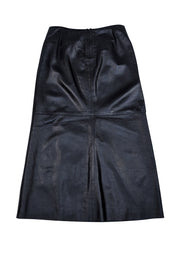 Hugo Buscati - Black Matte Leather Midi Skirt Sz 6P - Current Boutique