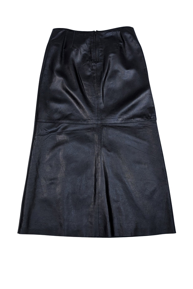 Hugo Buscati - Black Matte Leather Midi Skirt Sz 6P - Current Boutique