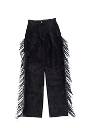 Double D Ranch - Black Suede Pants w/ Fringe Sz 6 - Current Boutique