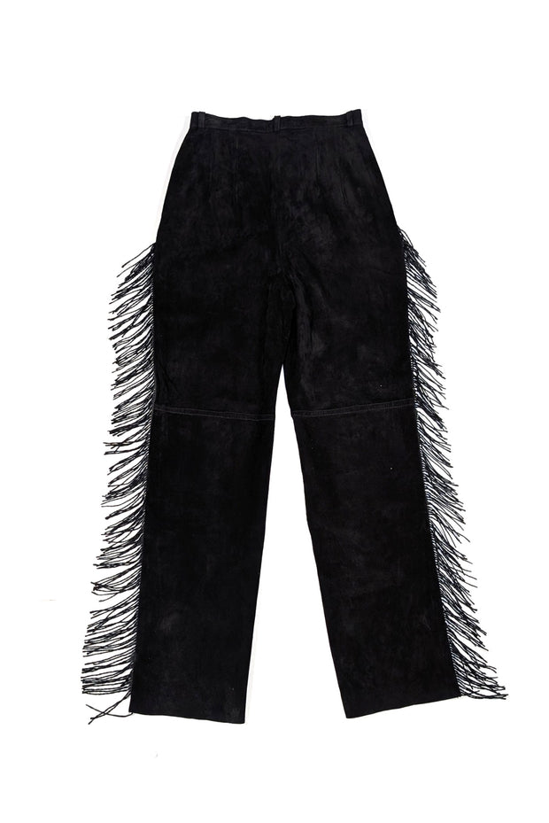 Double D Ranch - Black Suede Pants w/ Fringe Sz 6 - Current Boutique