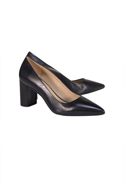 Stuart Weitzman - Black Leather Pointed Toe Pumps Sz 7.5 - Current Boutique