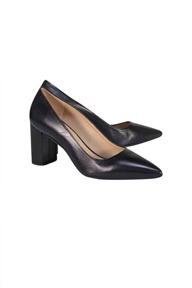 Stuart Weitzman - Black Leather Pointed Toe Pumps Sz 7.5 - Current Boutique