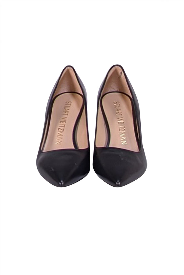 Stuart Weitzman - Black Leather Pointed Toe Pumps Sz 7.5 - Current Boutique