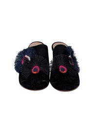 Loeffler Randall - Black Suede Mule Heels w/ Fringe Applique Detail Sz 6