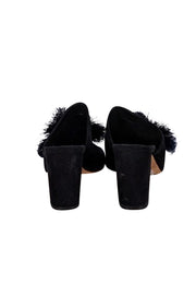 Loeffler Randall - Black Suede Mule Heels w/ Fringe Applique Detail Sz 6
