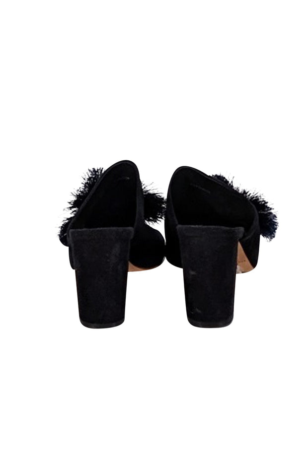 Loeffler Randall - Black Suede Mule Heels w/ Fringe Applique Detail Sz 6