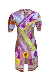 Vintage - Pink & Multi Color Sequin Short Sleeve Dress Sz M - Current Boutique