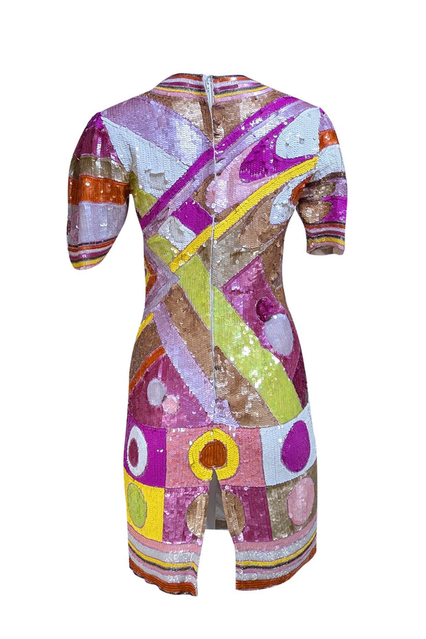 Vintage - Pink & Multi Color Sequin Short Sleeve Dress Sz M - Current Boutique