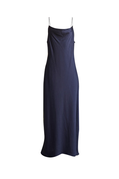 Alice & Olivia - Navy Cowl Neckline Satin Sleeveless Midi Dress Sz 14 - Current Boutique