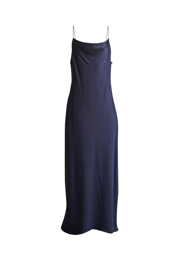 Alice & Olivia - Navy Cowl Neckline Satin Sleeveless Midi Dress Sz 14 - Current Boutique