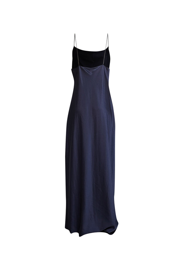 Alice & Olivia - Navy Cowl Neckline Satin Sleeveless Midi Dress Sz 14 - Current Boutique