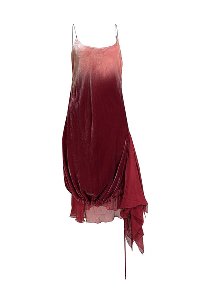 Diesel - Blue &amp; Red Ombre Velvet Drawstring Dress Sz 10 - Current Boutique