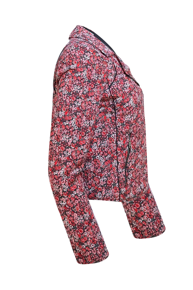 Joie - Red, Pink, & Black Floral Print Moto Jacket Sz M - Current Boutique