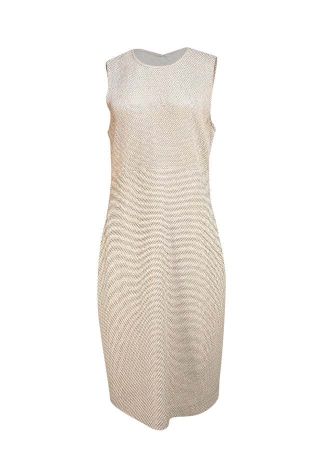 St. John - Beige & Cream Knit Sleeveless Dress Sz 12 - Current Boutique