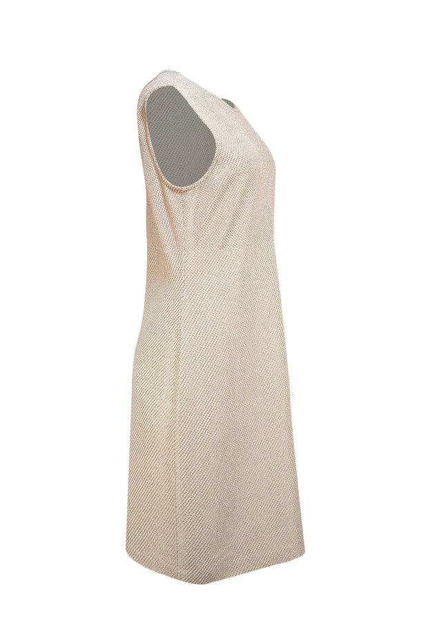 St. John - Beige & Cream Knit Sleeveless Dress Sz 12 - Current Boutique