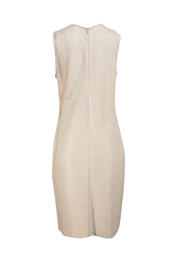 St. John - Beige & Cream Knit Sleeveless Dress Sz 12 - Current Boutique