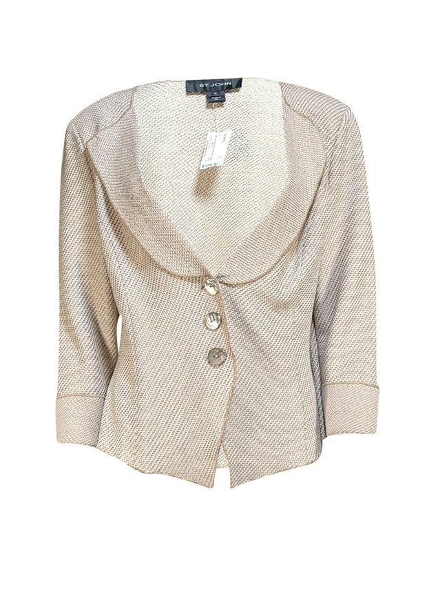 St. John - Beige & Cream Knit Blazer Sz 12 - Current Boutique