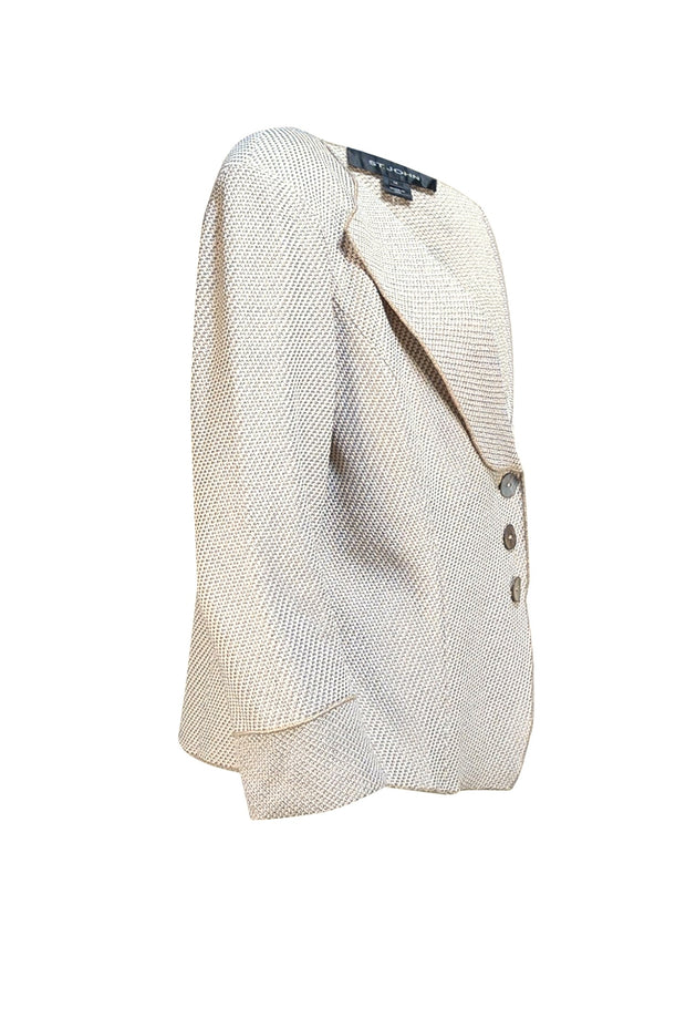 St. John - Beige & Cream Knit Blazer Sz 12 - Current Boutique
