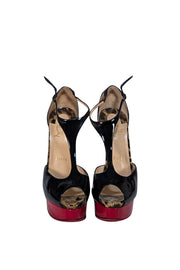 Christian Louboutin - Black & Red Patent Leather T Strap Platform Pumps Sz 7.5 - Current Boutique