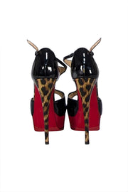 Christian Louboutin - Black & Red Patent Leather T Strap Platform Pumps Sz 7.5 - Current Boutique